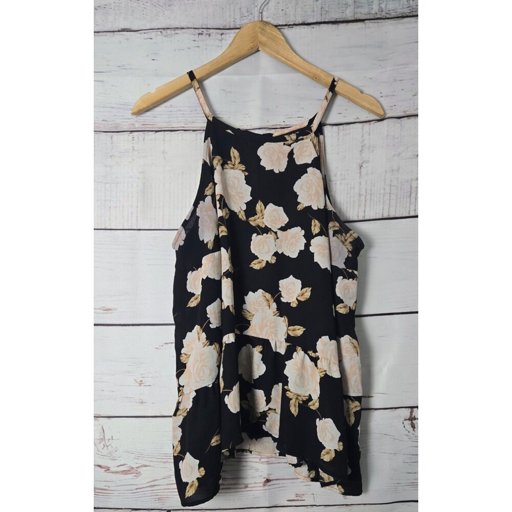 Torrid Womens Top Size 2 Black Floral Tank Top High Neck Ruffle Tiered Plus